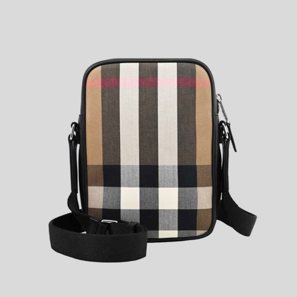 Burberry Black and Tan Check Messenger Bag